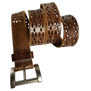 Retro Brown Leather Belt with Mini Studs